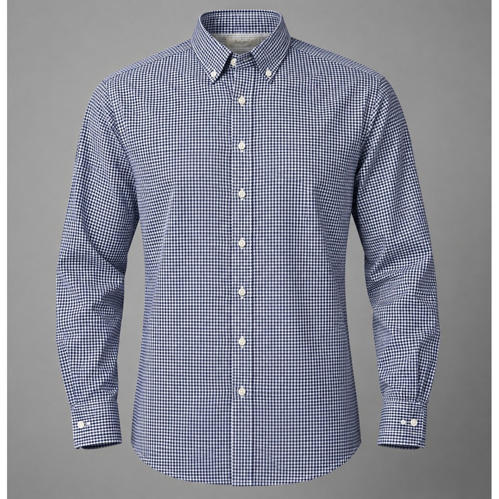 Eagle Dress Shirt Men 16.5 32/33 Blue Gingham Check Non Iron Cotton Regular Fit